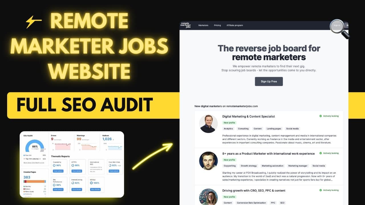 Remote Marketer Jobs — Premium SEO audit of a reverse job board for remote marketers